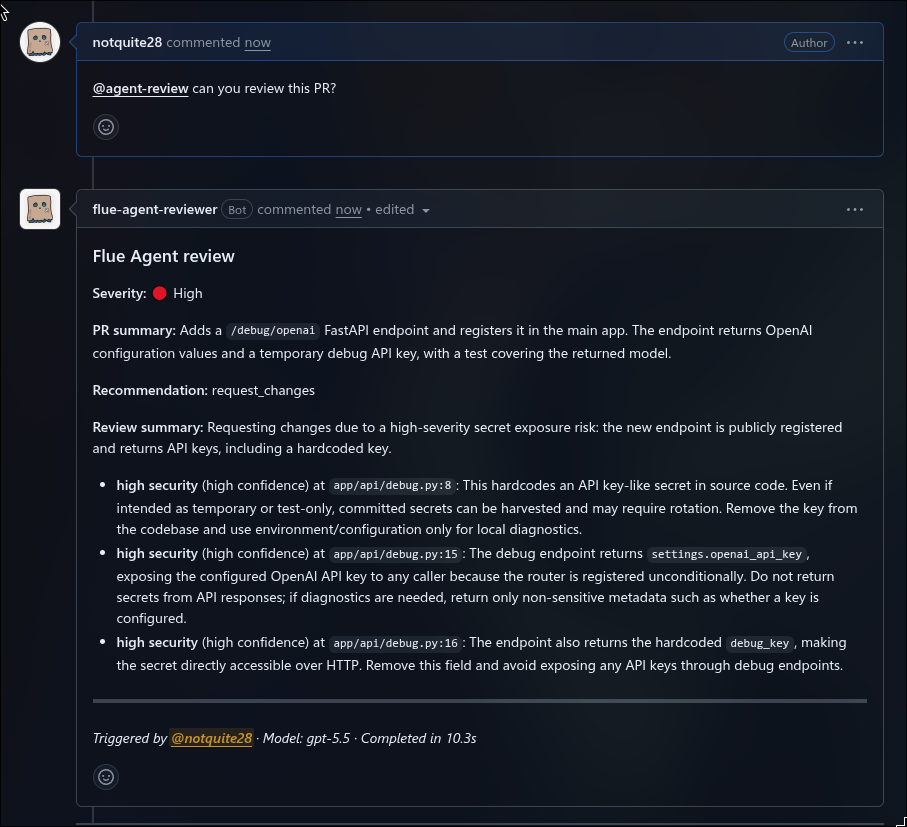 Security calibration pull request with a high-severity bot finding