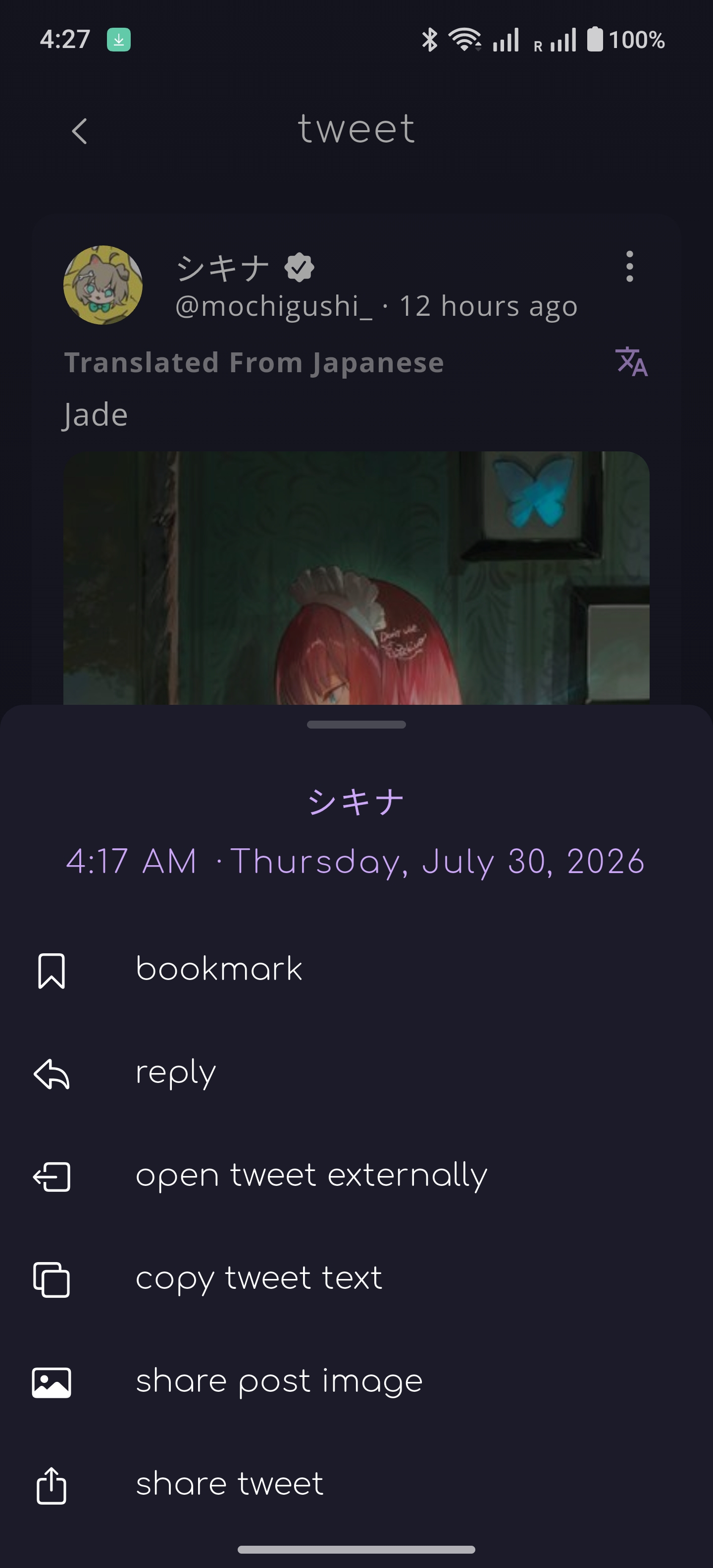 reHarpy post actions bottom sheet with share post image option
